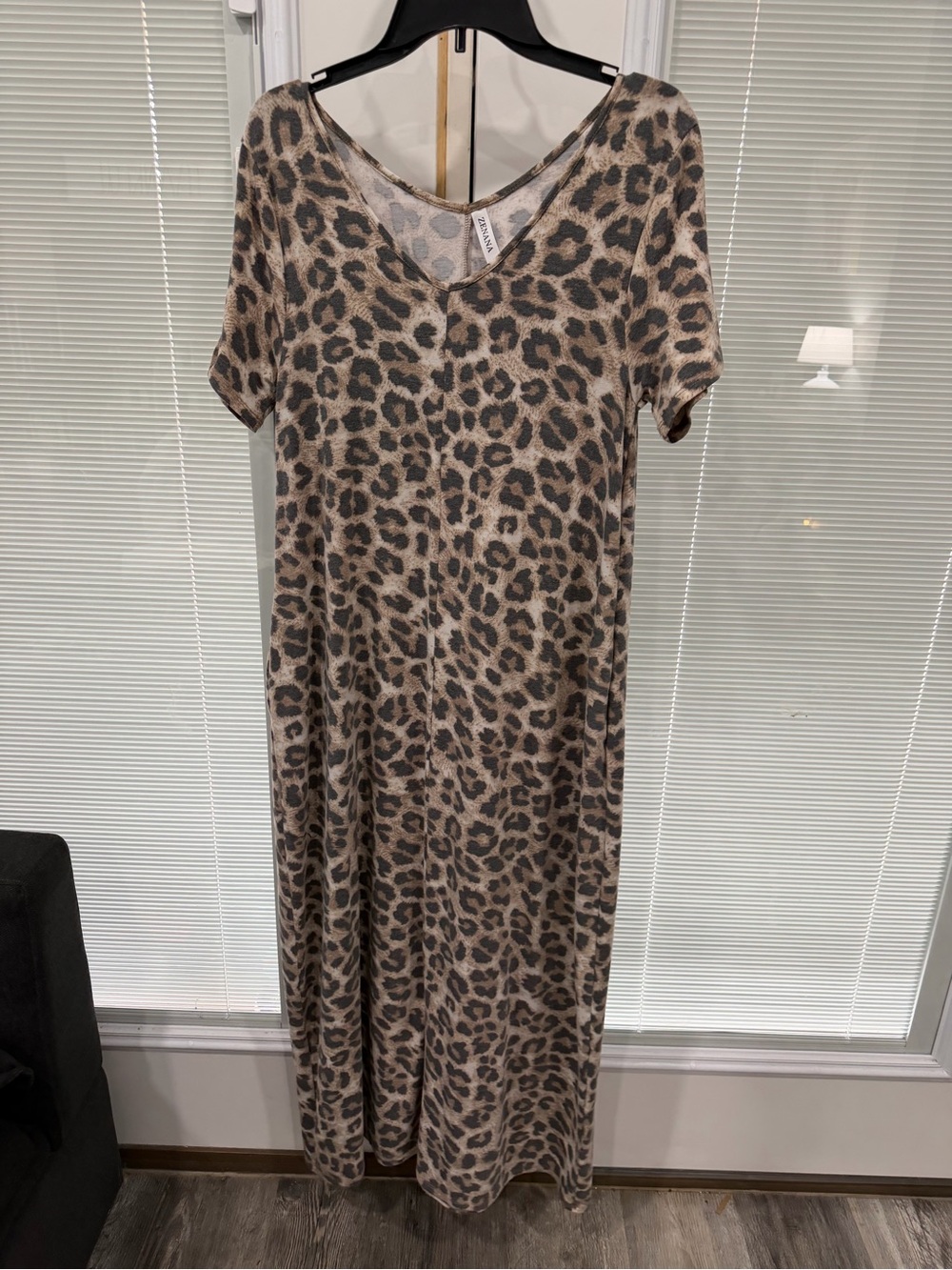 Zenana Outfitters Taupe and Gray Leopard Print Dress